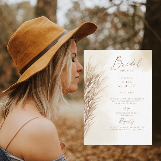 Boho Boheemien Pampagras Crème Bruiloftsfeest Kaart