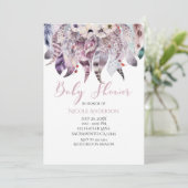 Boho Boheemse Baby Shower Uitnodigingen met Veren (Staand voorkant)