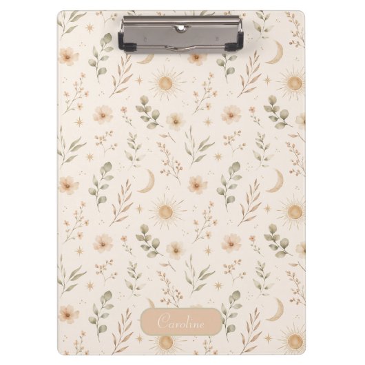 Boho Boheemse Bloem Maans Zon Botanisch Klembord (Voorkant)