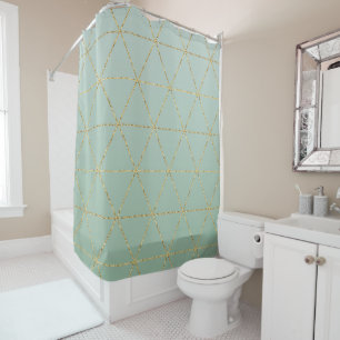 Boho Boheemse Chic Goud & Mint Geometrische Glam Douchegordijn