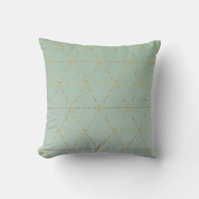 Boho Boheemse Chic Goud & Mint Geometrische Glam Kussen (Voorkant)
