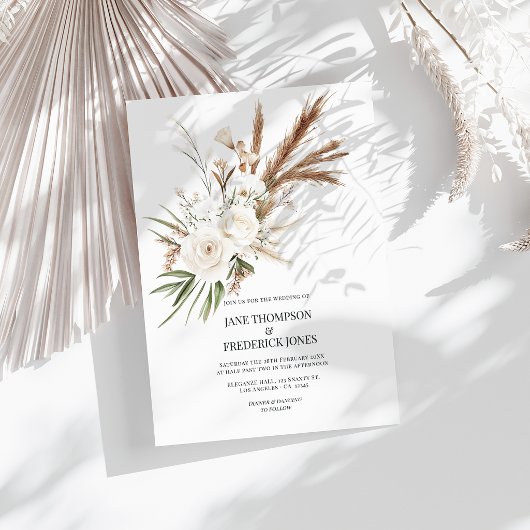 Boho Boheemse Gedroogde Bloemen Foto & QR Code Tro Kaart