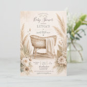 Boho Boheemse Pampas Baby Shower Uitnodiging (Staand voorkant)