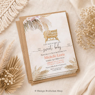 Boho Boheemse Pampas Baby Shower Uitnodiging