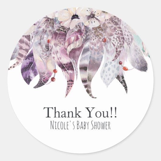 Boho Boheemse Veren Rustieke Bloem Feest Favor Ronde Sticker (Voorkant)