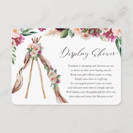 Boho bohemen floral teepee rustige douche informatiekaartje (Voorkant)