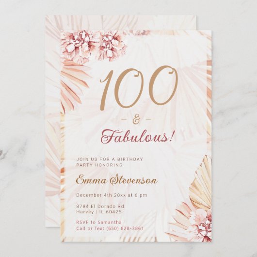 Boho Bohemian 100 Fabulous Dames 100e verjaardag Kaart (Voorkant / Achterkant)