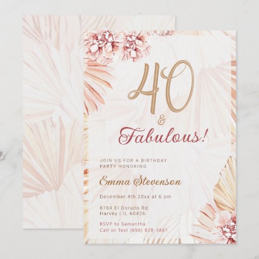 Boho Bohemian 40 en Fabulous Dames 40th Birthday Kaart (Voorkant / Achterkant)