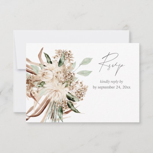 Boho Bohemian Beige Bloemen met Maaltijd RSVP Card (Voorkant)