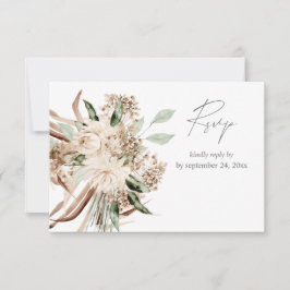 Boho Bohemian Beige Bloemen met Maaltijd RSVP Card