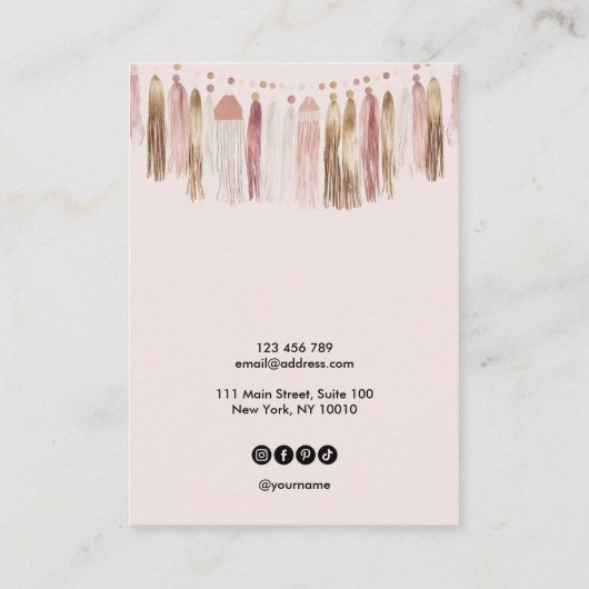 Boho Bohemian Blush Roze Oorbel Ketting Display Visitekaartje (Achterkant)