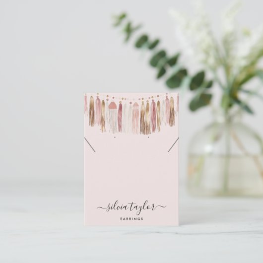 Boho Bohemian Blush Roze Oorbel Ketting Display Visitekaartje (Staand voorkant)