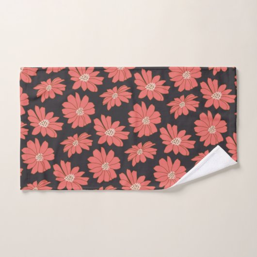 Boho Bohemian Botanical Flowers in marine en Red Bad Handdoek (Handdoek)