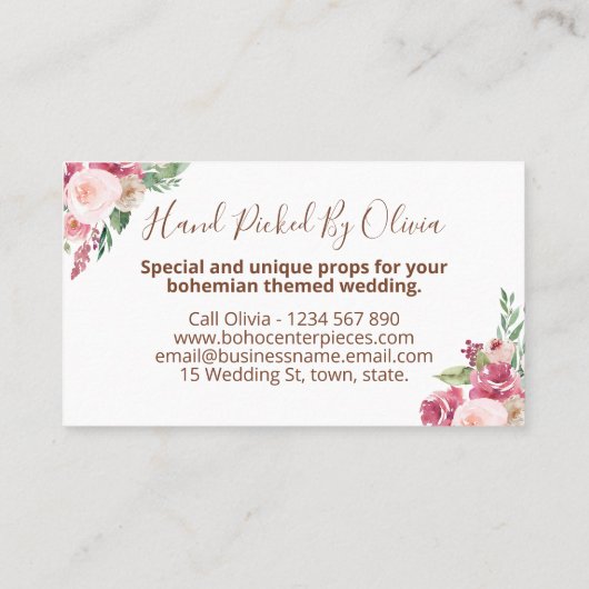 Boho Bohemian Centerpart Jar Vase Wedding Hire Visitekaartje (Achterkant)