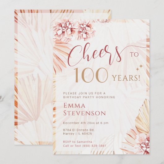 Boho Bohemian Cheers 100 jaar 100th Lady Birthday Kaart (Voorkant / Achterkant)