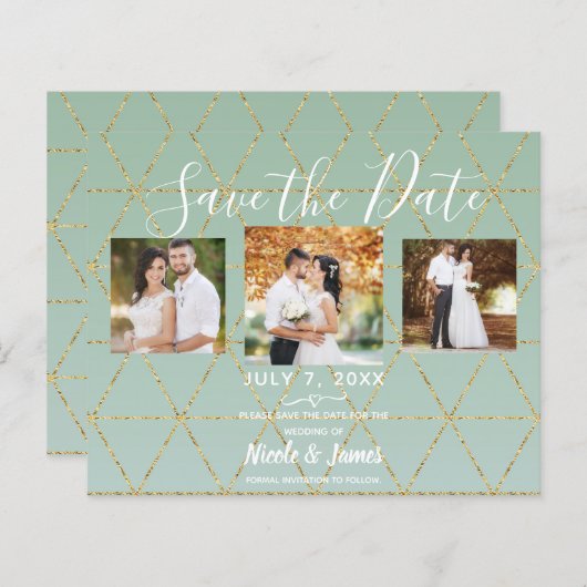 Boho Bohemian Chic Gold Mint Modern Save Date (Voorkant / Achterkant)