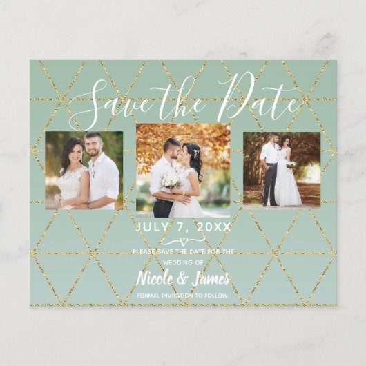 Boho Bohemian Chic Gold Mint Modern Save Date (Voorkant)