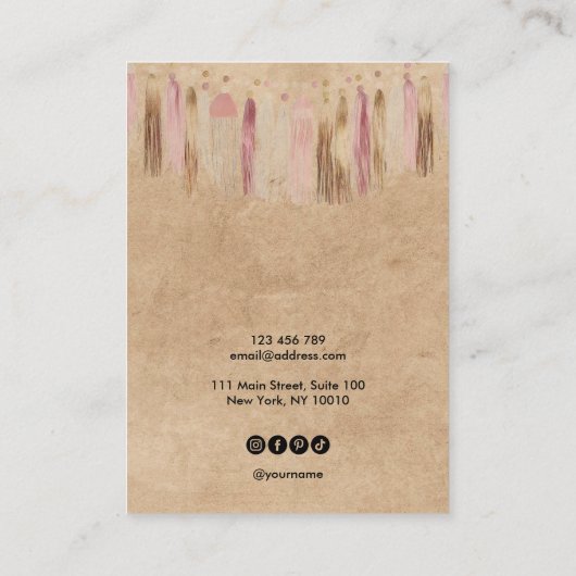 Boho Bohemian Craft Papier Oorbel Ketting Display Visitekaartje (Achterkant)