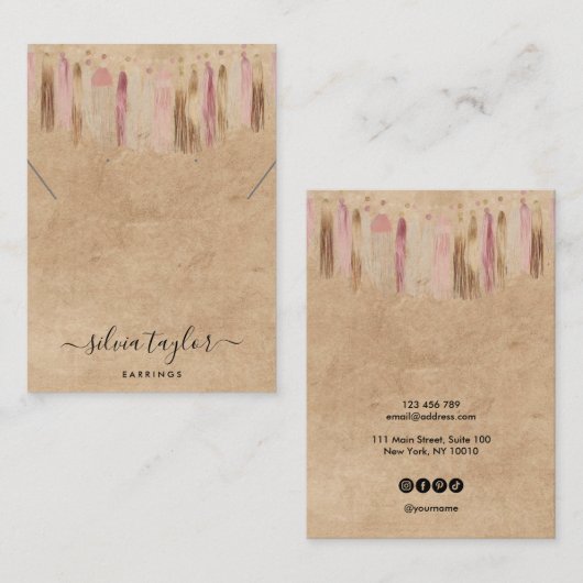 Boho Bohemian Craft Papier Oorbel Ketting Display Visitekaartje (Voorkant / Achterkant)