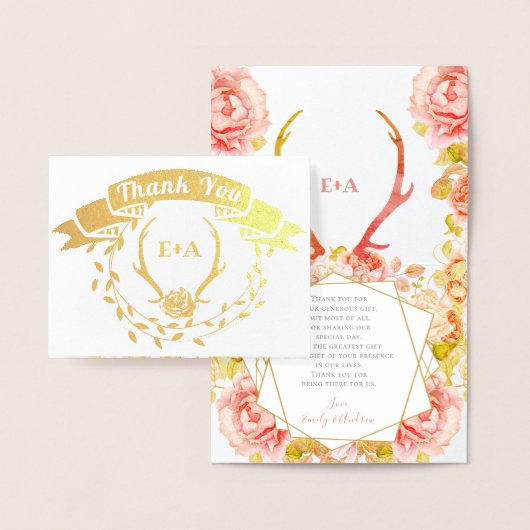 Boho Bohemian Deer Antler en Rozen Pink Wedding Folie Kaarten (Display)