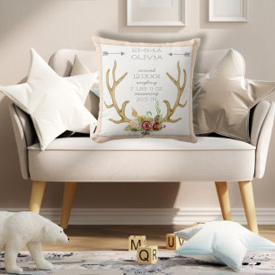 BOHO Bohemian Deer Antler Floral Baby Birth Stat Kussen