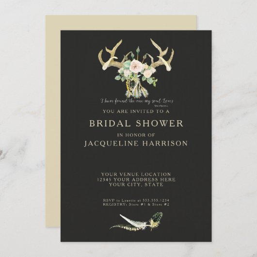 Boho Bohemian Deer Antler Floral Bridal Shower Kaart (Voorkant / Achterkant)