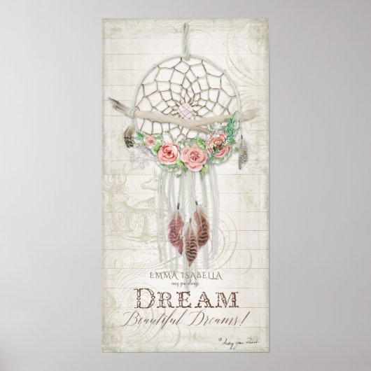 Boho Bohemian Dream Catcher Baby Name Shower Wood Poster (Voorkant)