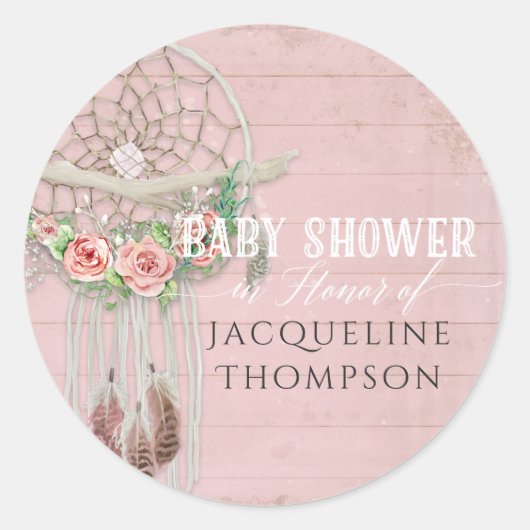 BOHO Bohemian Dream Catcher Baby shower Meisje Roz Ronde Sticker (Voorkant)