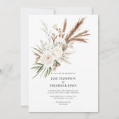 Boho Bohemian Dried Floral Photo & QR Code Wedding Kaart (Voorkant)