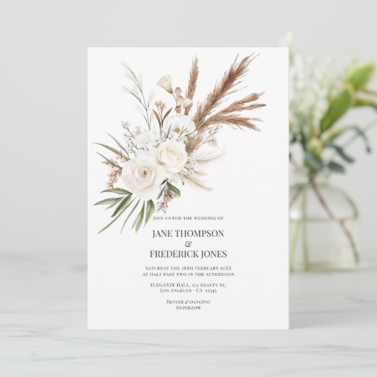 Boho Bohemian Dried Floral Photo & QR Code Wedding Kaart (Staand voorkant)