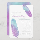 Boho Bohemian Feather Paars Baby shower Kaart (Voorkant / Achterkant)