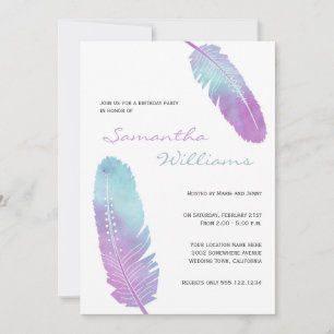 Boho Bohemian Feather Paarse verjaardagsfeestje Kaart