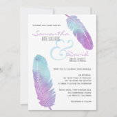 Boho Bohemian Feather Wedding Paars and Blue Kaart (Voorkant)