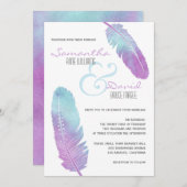 Boho Bohemian Feather Wedding Paars and Blue Kaart (Voorkant / Achterkant)