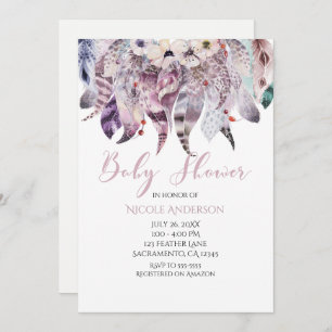 Boho Bohemian Feathers Baby Shower Invitaties Kaart