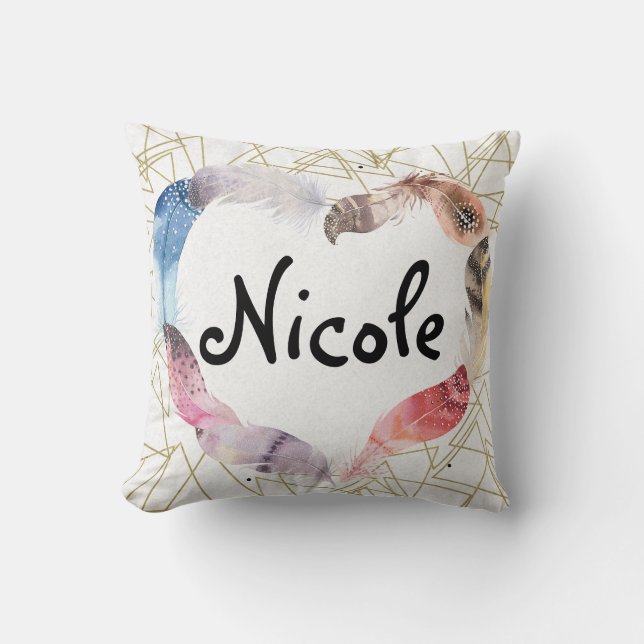 Boho Bohemian Feathers Heart Gold Geometric Modern Kussen (Voorkant)