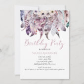 Boho Bohemian Feathers Verjaardagsfeestje Uitnodig Kaart (Voorkant)