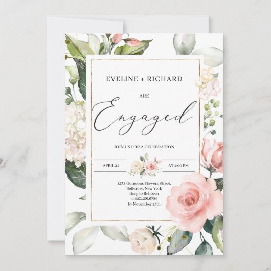 Boho bohemian floral lijst gouden verloving kaart (Voorkant)