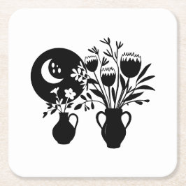 Boho bohemian floral sun moon kartonnen onderzetters