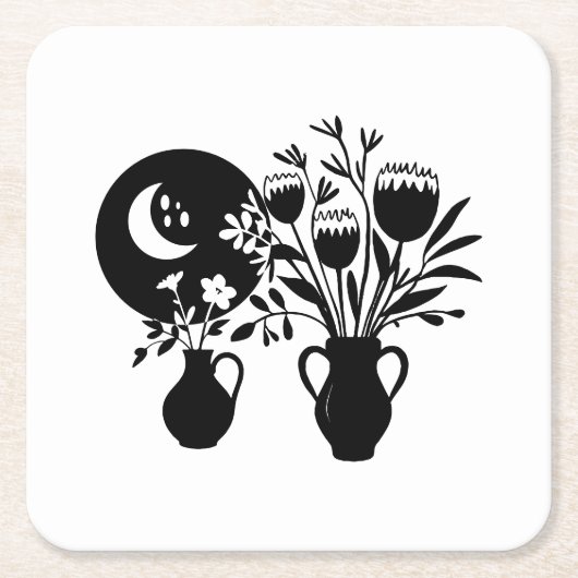 Boho bohemian floral sun moon kartonnen onderzetters (Voorkant)