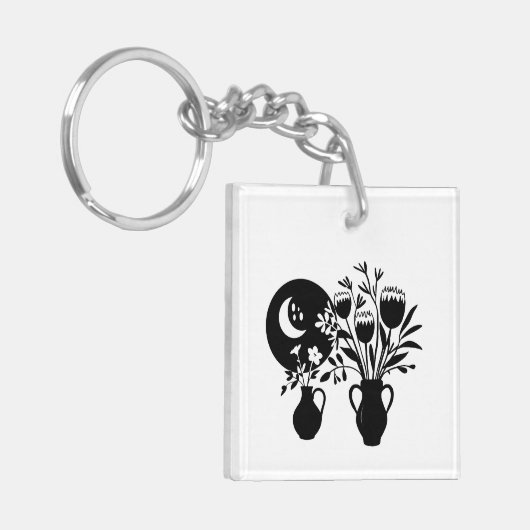 Boho bohemian floral sun moon sleutelhanger (Voorkant Links)