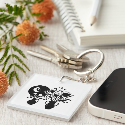 Boho bohemian floral sun moon sleutelhanger (Voorkant Rechts)