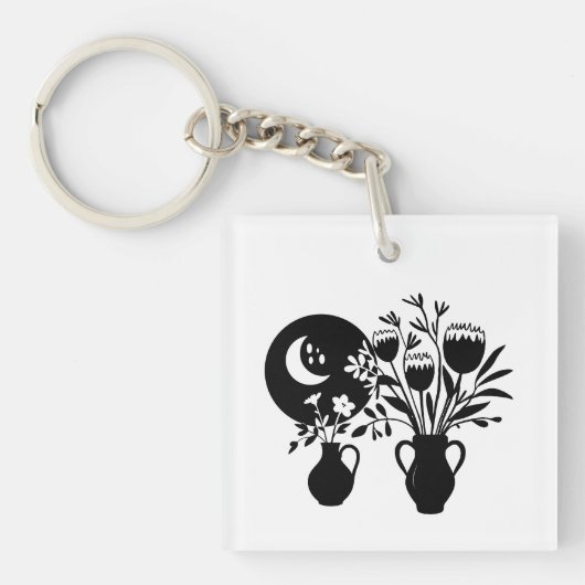 Boho bohemian floral sun moon sleutelhanger (Voorkant)