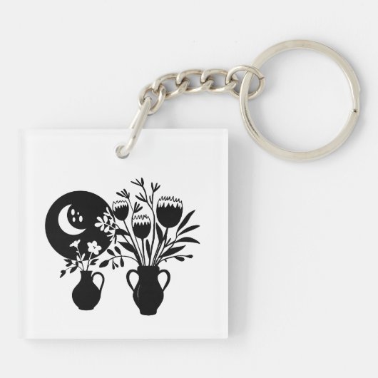 Boho bohemian floral sun moon sleutelhanger (Achterkant)