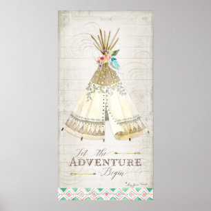 Boho Bohemian laat het avontuur Teepee Wood beginn Poster