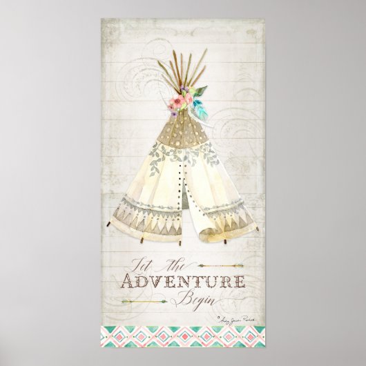 Boho Bohemian laat het avontuur Teepee Wood beginn Poster (Voorkant)