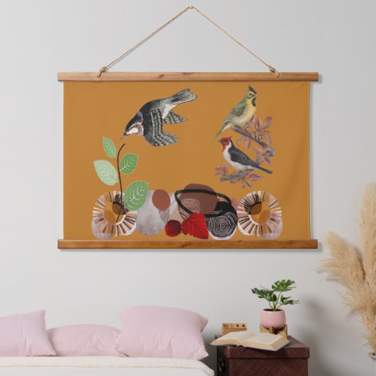 Boho Bohemian Modern Art Spring Natuur Birds Wall Hangend Wandkleed (Slaapkamer)