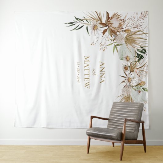 Boho Bohemian Name Wedding Backdrop Tapestry Wandkleed (In Situ (horizontaal))