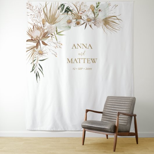 Boho Bohemian Name Wedding Backdrop Tapestry Wandkleed (In situ)