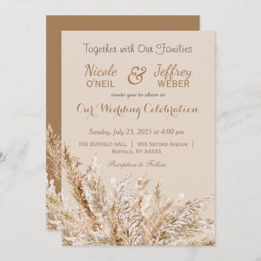 Boho Bohemian Neutral Wedding Invitation Kaart (Voorkant / Achterkant)
